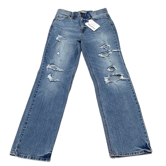Eunina NWT Codi Super High Rise Dad Jean Pulp Fiction Distress Denim Blue Size 7 - Picture 1 of 12